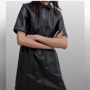 ZARA TRF Collection. Women's Black Faux Leather Mini Dress.L